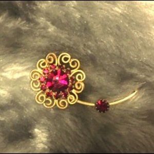 Filigree Ruby Rhinestone Flower Brooch